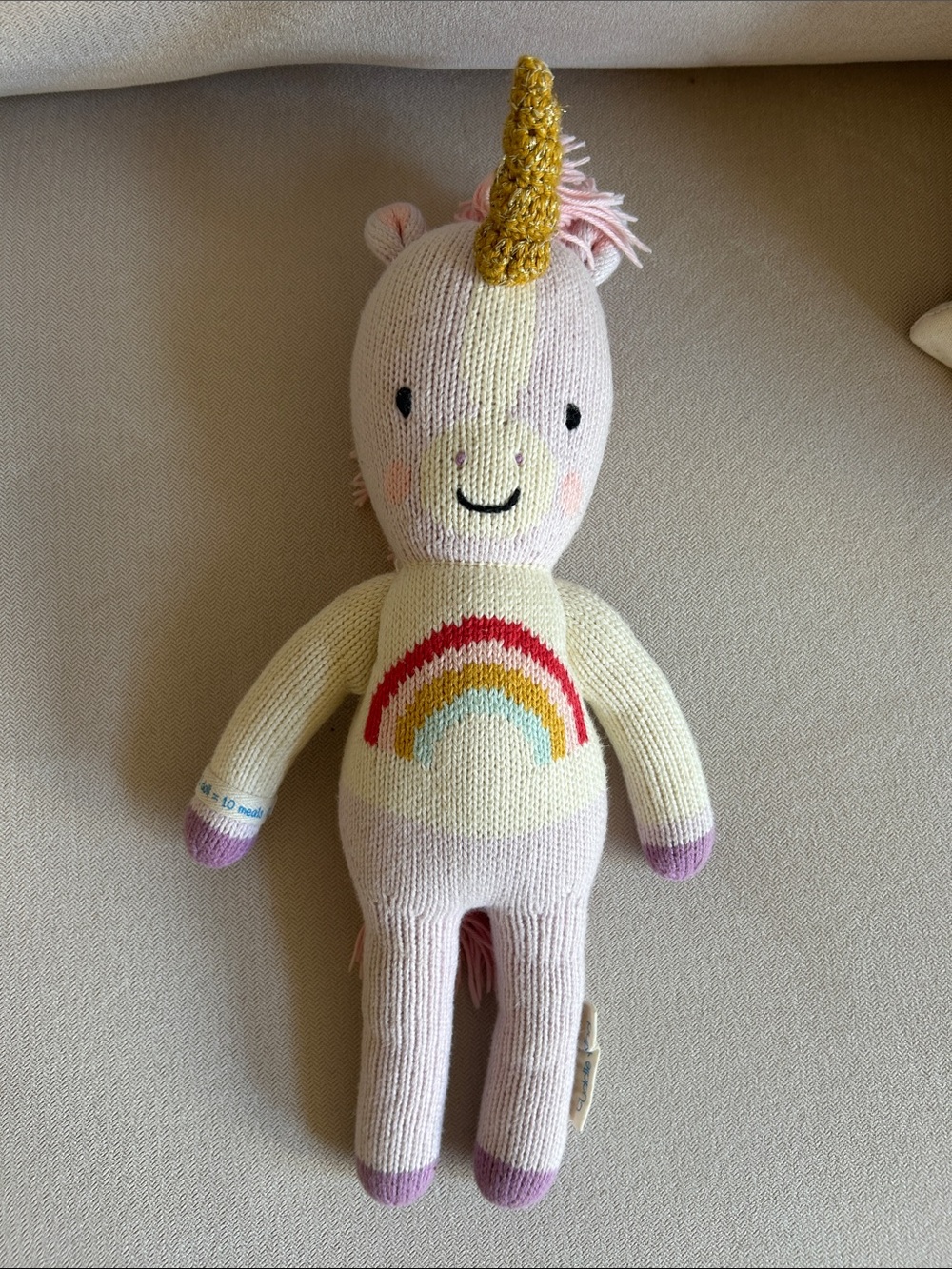 Cuddle + Kind "Zoe the Unicorn" Hand-Knit Plush Doll 13in - Excellent Condition